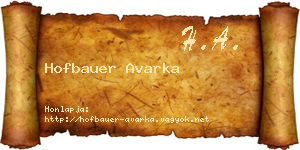 Hofbauer Avarka névjegykártya